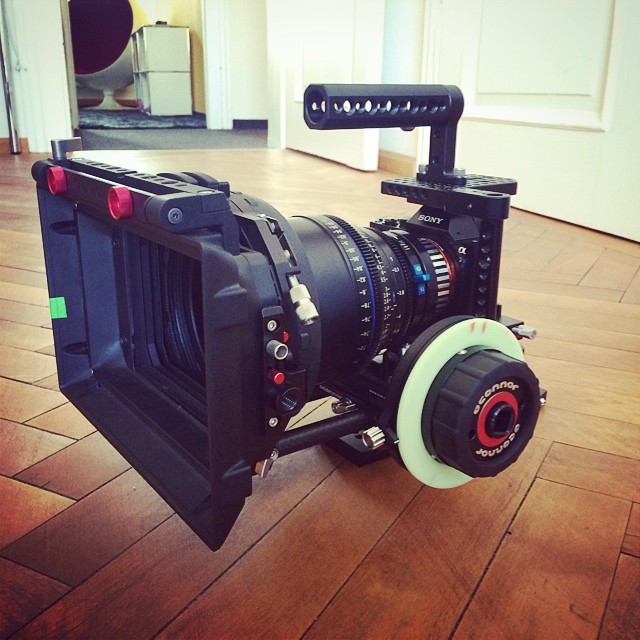 Some new gear porn for you guy. Got my Sony A7s and rigged it w/ Wooden Camera Quick Cage, Dovetail Clamp and a 8" Dovetail. Also added oConnor Mattebox, Follow Focus and a ZEISS 100mm CP.2. A pleasure to operate. So much easier to handle compared to the heavy RED Epic. The A7s will be the C-Cam next to two ARRI Alexa for the feature films I'm DPing. #woodencamera #a7s #zeiss #sonya7s #oconnor