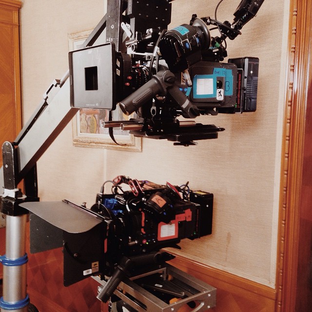 Multi ARRI Alexa camera setup. A-Cam on a slider, B-Cam on a jib arm. #setlife #featurefilm #arri #alexa