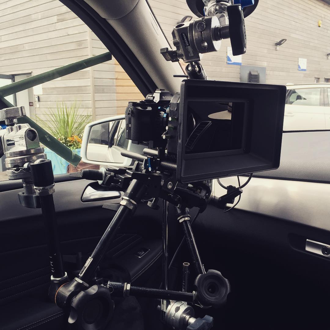 Can you spot the camera? We used five cameras on the last feature film. 2x #ARRI Alexa as main cameras, 1x #R3D Epic Dragon fixed to the Maxima Gimbal, 1x Panasonic #GH4 for aerial footage and 1x #Sony #A7s for car interior shots. #featurefilm #setlife